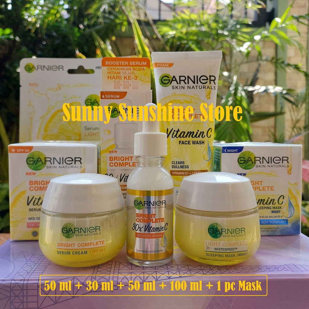 [5PCS] Paket Skincare Garnier Bright Complete Kulit Kusam Flek Hitam Bekas Jerawat | Bundle Vitamin 