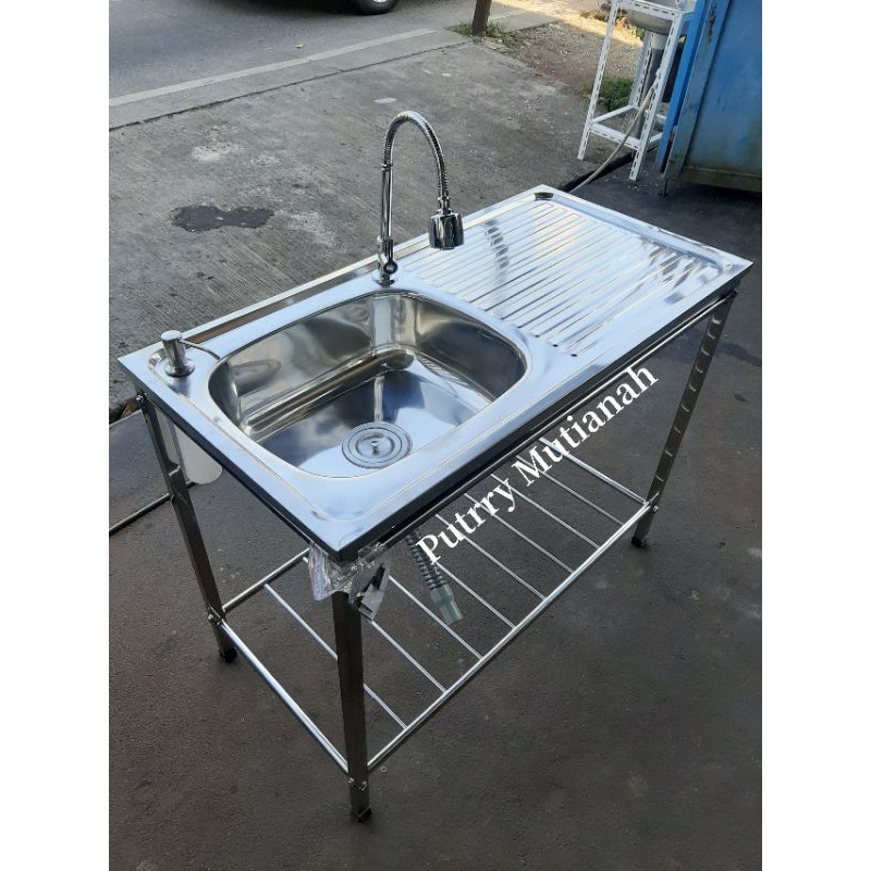 Laris Set komplit wastafel portable uk 100x50 bak cuci piring stainless soap dispenser kran tanam