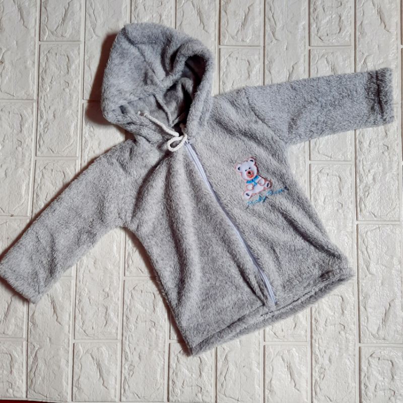 JAKET BAYI BULU BORDIR-Abu abu