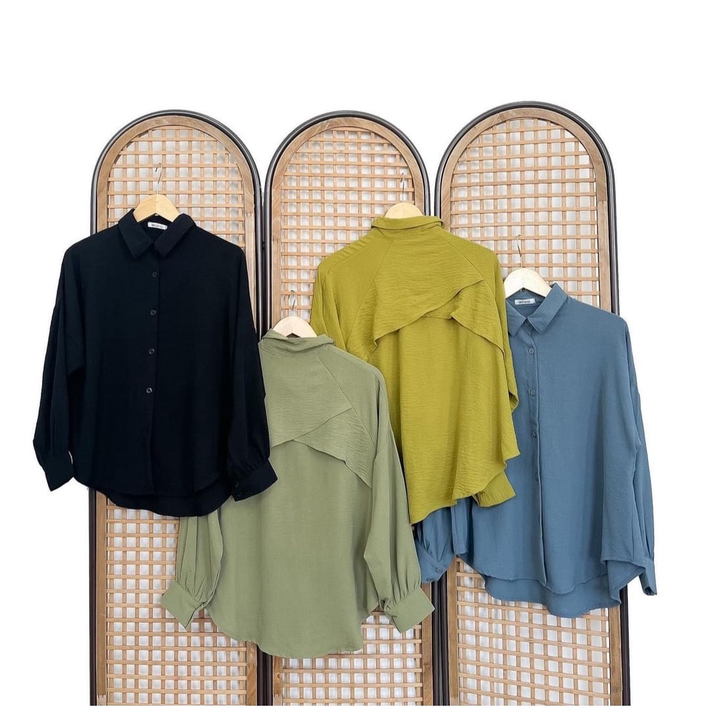 Luna Blouse Kemeja Cringkle Baju Atasan Wanita Oversize Lengan Balon Ruffle Belakang