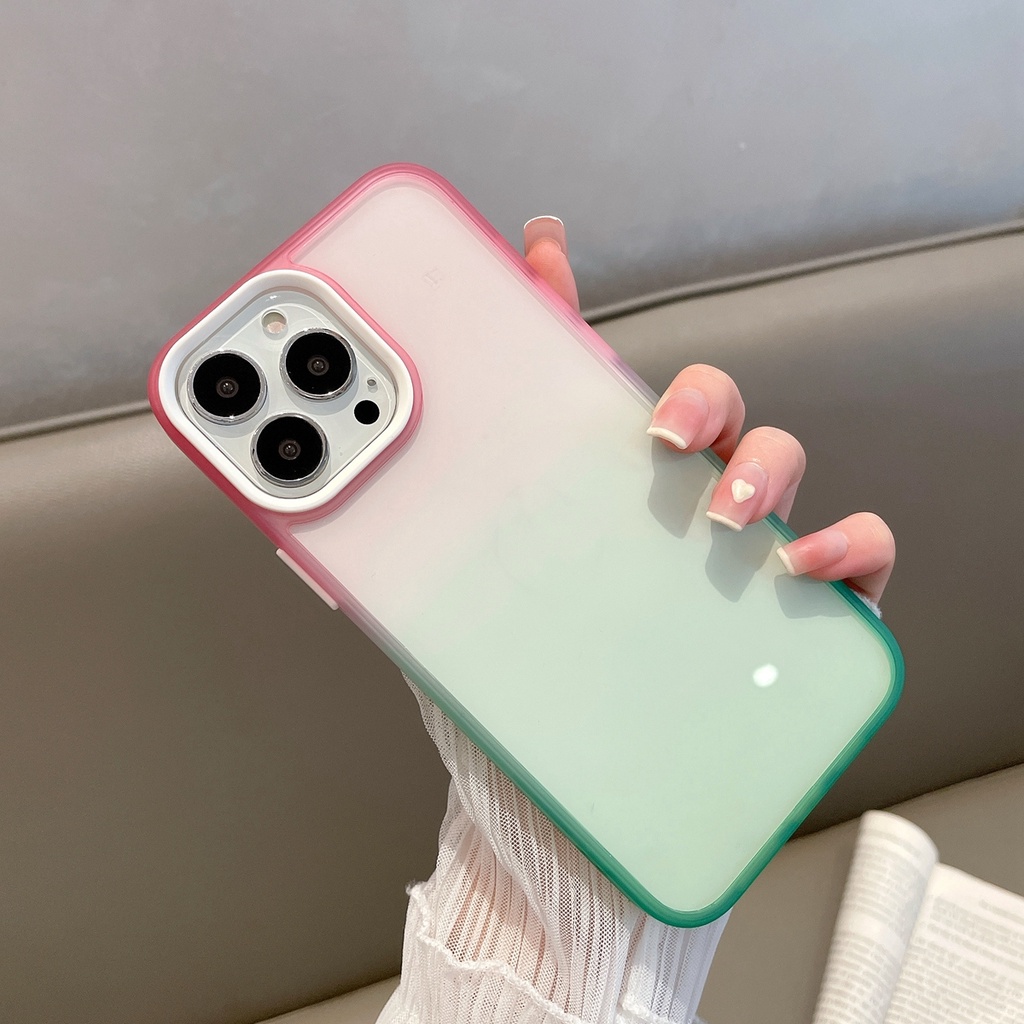 Hard case Transparan Warna Gradasi Pelangi Untuk iPhone 13 Pro Max 12 11 Pro Max