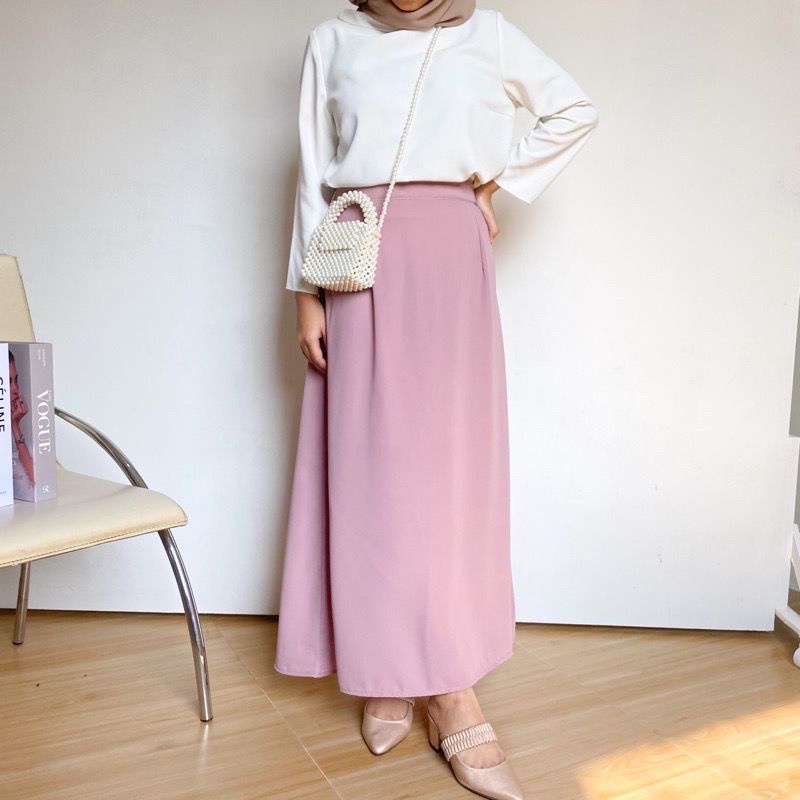 BEFAST - ZFS OOTD Rok Wanita DINDA / GAMAR SHAKILA PLAIN A LINE SKIRT / Midi Skirt Wanita / Rok Maxy / Pakaian Casual wanita / Fashion Kondangan/Pesta / Rok Polos Formal / Outfit Wanita Hijab / Rok Keluaran Terbaru / Trendy