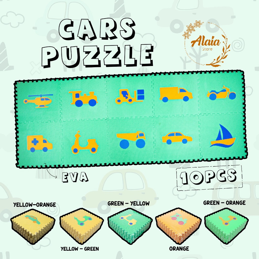 Puzzle Matras Evamat Bahan EVA Ringan Gambar Mobil / Playmat Bermain Anak