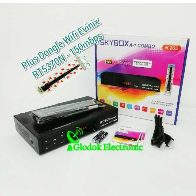 RECIVER PARABOLA SKYBOX A1 COMBO DVB-S2 DVB-T2 RECEIVER TV DIGITAL PLUS DONGLE WIFI EVINIX RT5370N