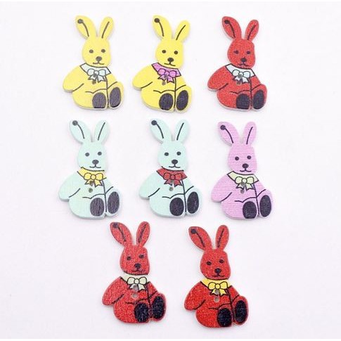 Kancing Kayu Dua Lubang - Sitting Rabbit With a Bow Style ( 10pcs)