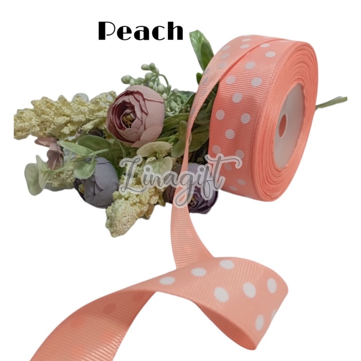 ( Meter ) GROS GRAIN POLKADOT RIBBON - PITA GROS GRAIN ONDE 1 INCH / 2.5 CM / 1 IN / GROS GRAIN / KAIN / HIASAN KADO / PARCEL HAMPERS PARSEL SNACK BINGKISAN DEKOR DEKORASI KADO