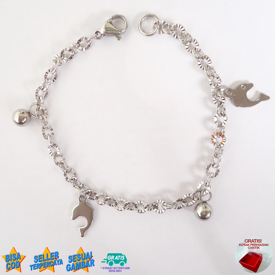 Lovelybutik Gelang Anak Titanium Anti Karat  Aksesoris Wanita Fashion Dolphin Kecil Bonus Kotak