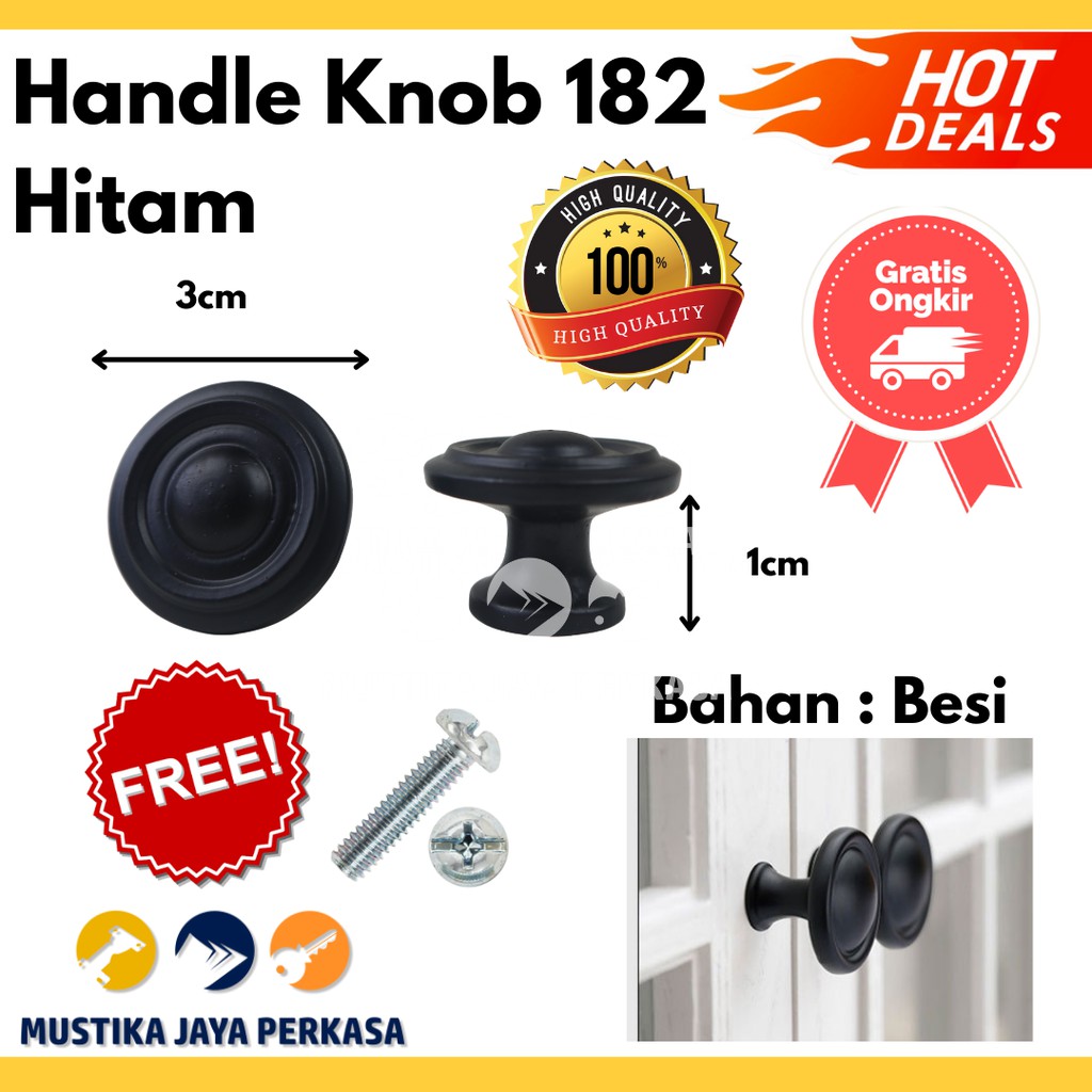 Handle Tarikan Knob Gagang Lemari Laci Besi Hitam 182 Bulat