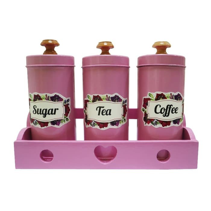 Tempat Gula Kopi Teh Canister Set Sugar Coffee Tea Set - Pink