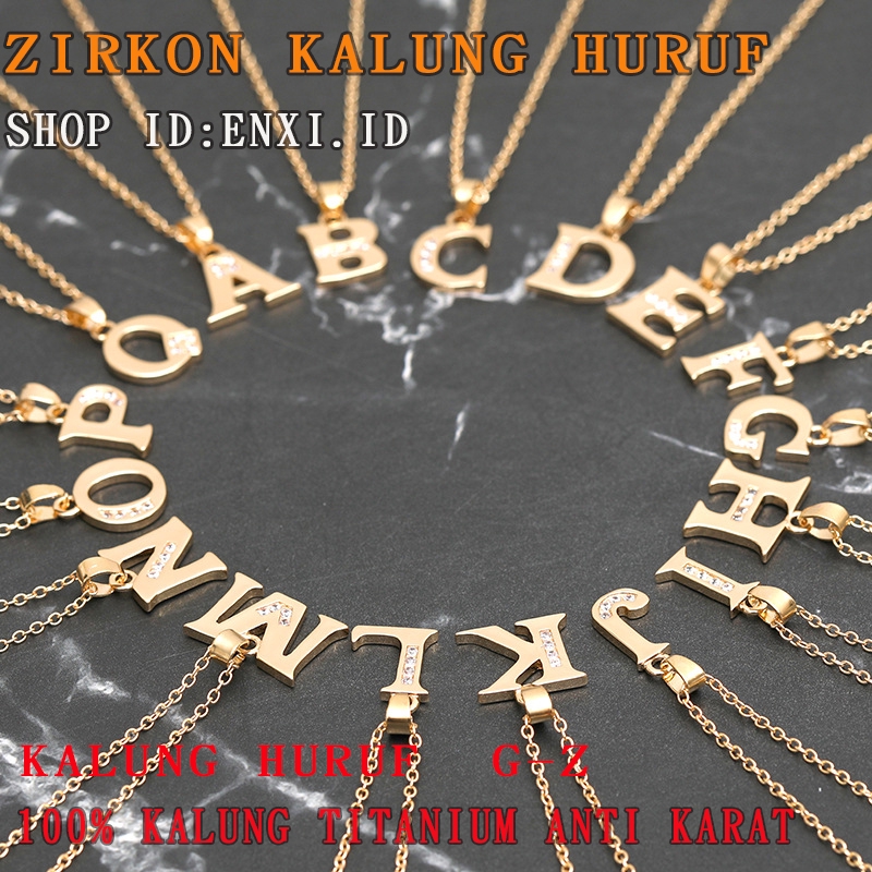 Kalung Titanium Anti Karat Fashion Korea Zirkon Kalung Huruf Liontin G-Z G19488#