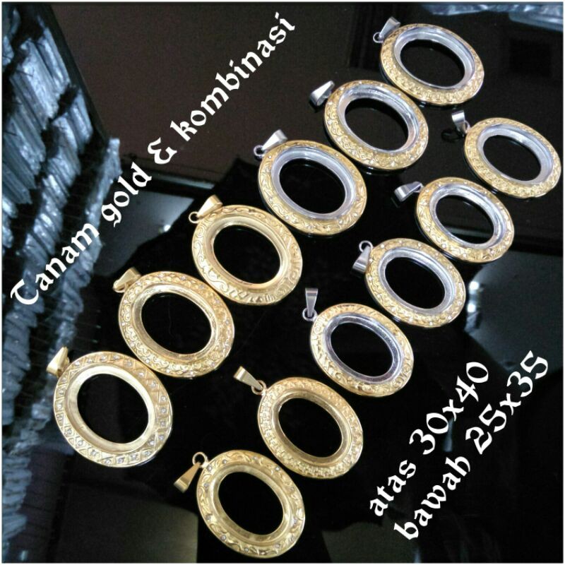 RT7 Cangkang/emban/rangka liontin batu titanium (stainless stell) 316L, 12 pcs (1 lusin)