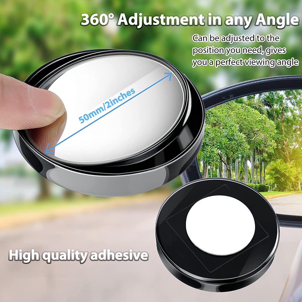 2pcs Frameless Convex Mirror Round HD Kaca Blind Spot Mirror Dengan 360derajat Spion Samping Mobil Convex Rear View Mirror Cars Adjustable Wide Angle