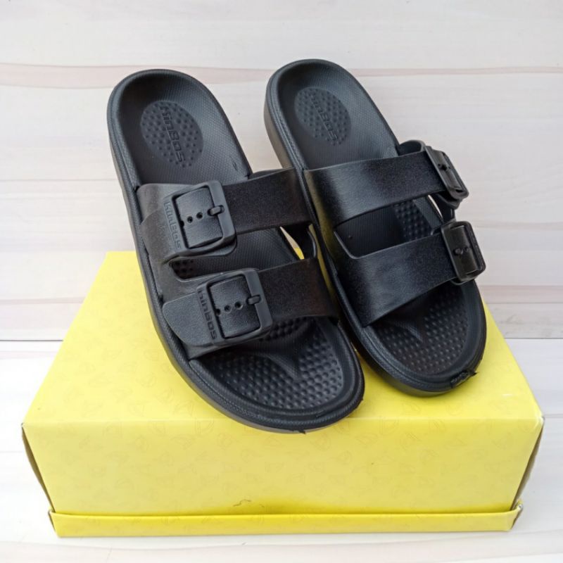 Sandal Pria Kinbos Hitam Selop 40-44 Sendal Birken Slide Slip On Gesper Tali Strip Dua Karet Slop Kokop Lentur Awet Tahan Lama Empuk Cowo Cowok Laki