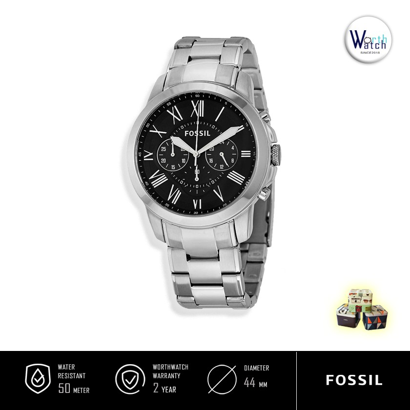 Jam Tangan Pria Terbaru Fossil Grant Chronograph Black Dial Stainless Steel Original FS-4736 ...