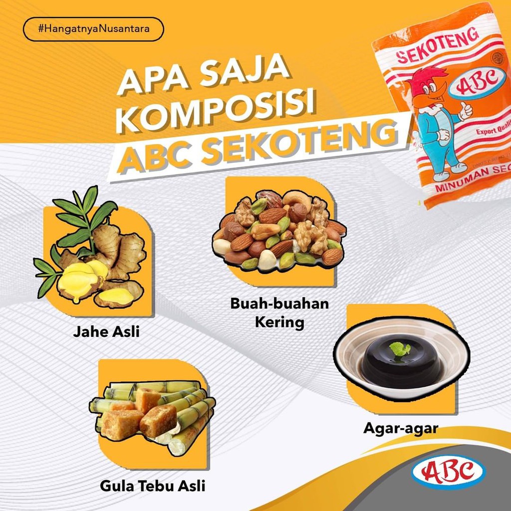 

Sekoteng ABC Sari Pati Jahe Asli Gula Tebu Buahan Kering Kemasan Bos Kantong Isi 10 Pack