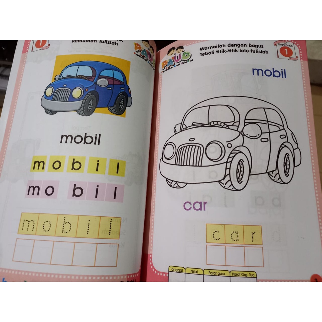 Buku Mewarnai Anak Paud Mewarna Kreatif Aneka Mobil Menebali dan Menulis Huruf Serba Jaya (FULL COLOR)