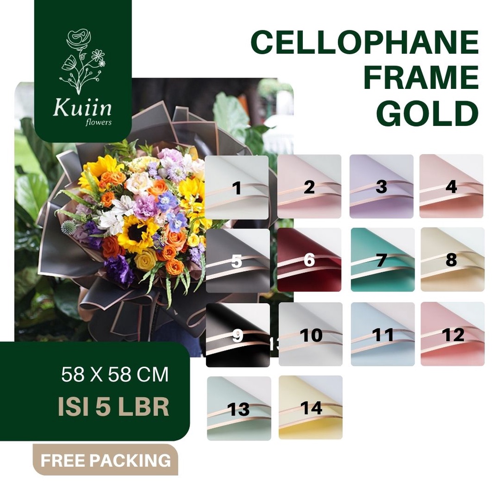 

CELLOPHANE FRAME LIST GOLD [5 LEMBAR] | Flower Wrapping Paper | Kertas Bungkus Bunga | Kertas Buket Bouquet | Korean Florist
