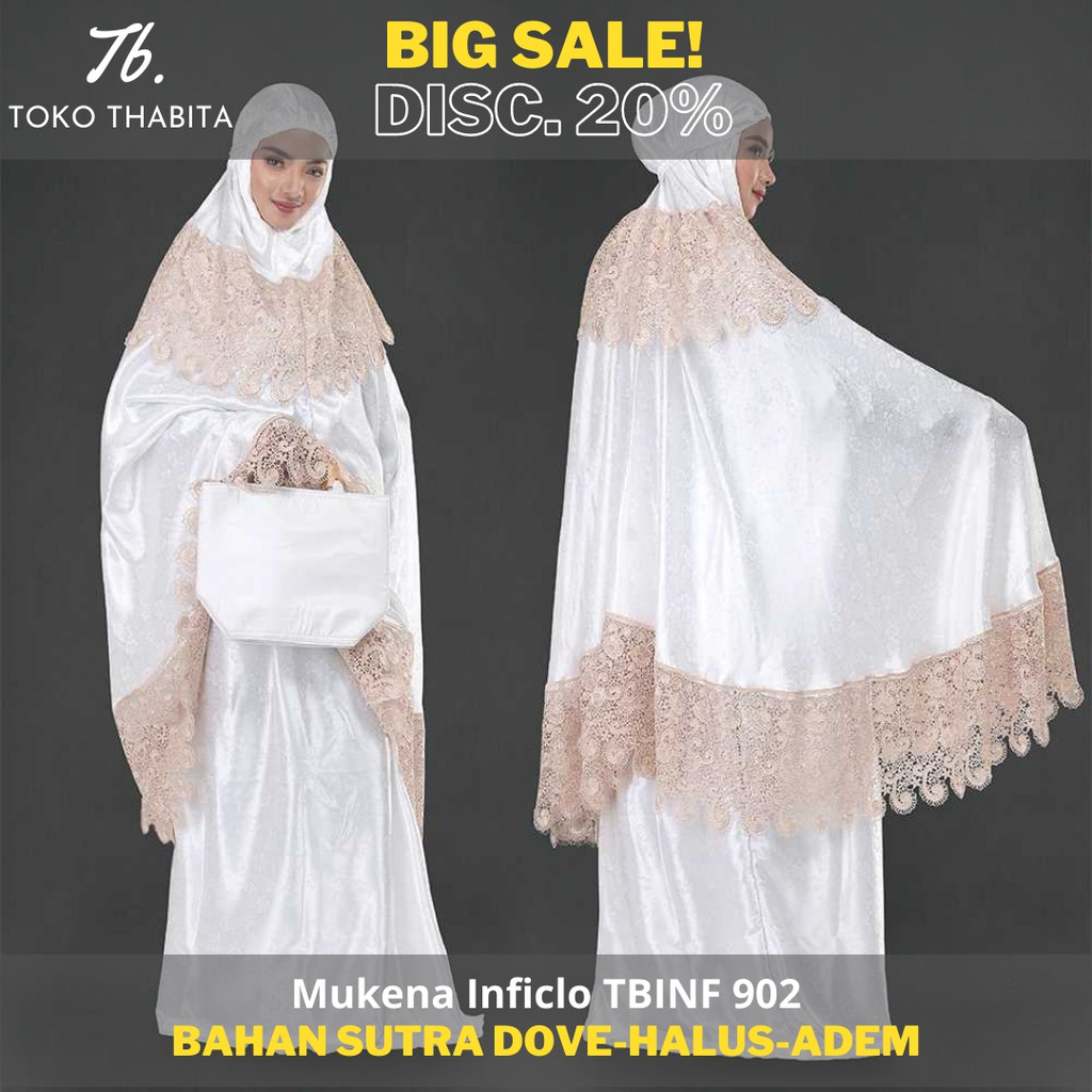 Mukena Renda Inficlo Premium Bahan Sutra Dove Putih Lembut Adem