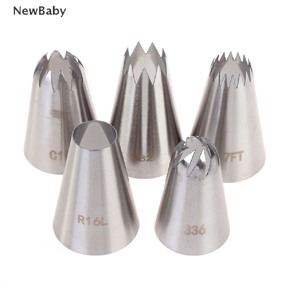 Newbaby 5Pcs / Set Spuit Piping Icing Bahan Stainless Steel Untuk Dekorasi Kue / Pastry