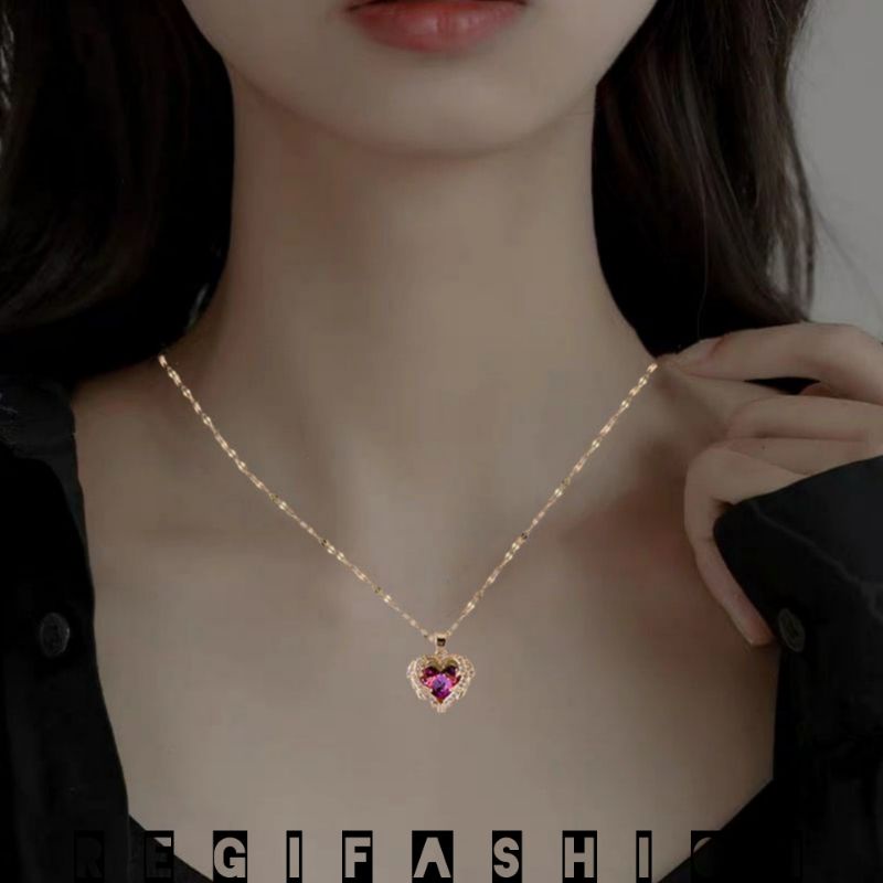 Kalung titanium Wanita / Kalung wanita Korea Terbaru 2022 / Kalung Liontin Love Permata Kristal