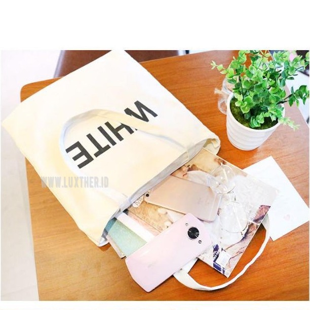 LUXTHER - TAS KULIAH FASHION TOTE BAG BAHAN 300D WANITA TAS SHOPPING TAS KANVAS OOTD