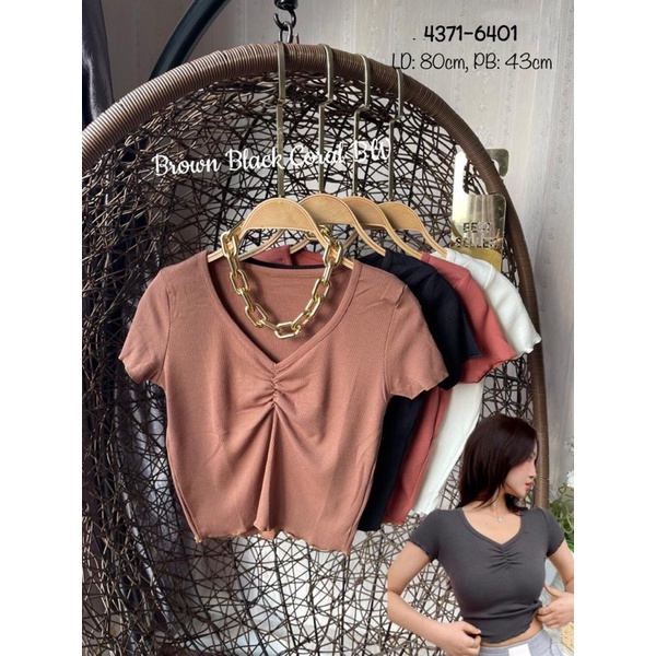 Sanfhasion-desy Crop Top atasan wanita rib / kerah v