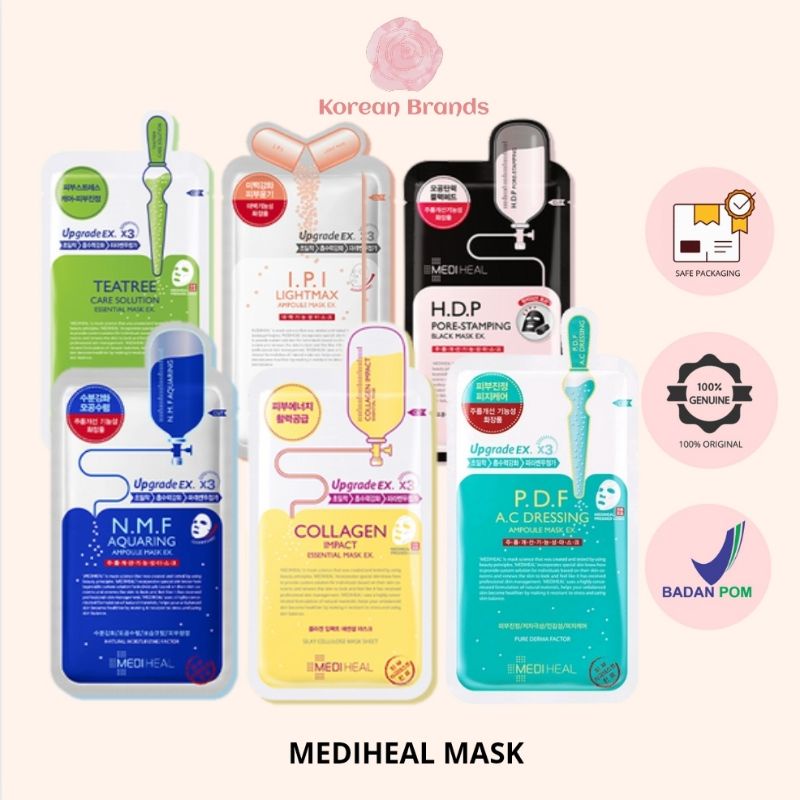 Mediheal Sheet Mask NMF Aquaring Treetea Collagen Vita Lightbeam HDP Pore Stamping IPI LightMax PDF Ac Dressing