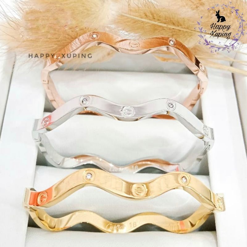 GELANG BANGLE XUPING ASLI TITANIUM FASHION KOREA LAPIS-EMAS MODEL CARTIR XUPING ORIGINAL