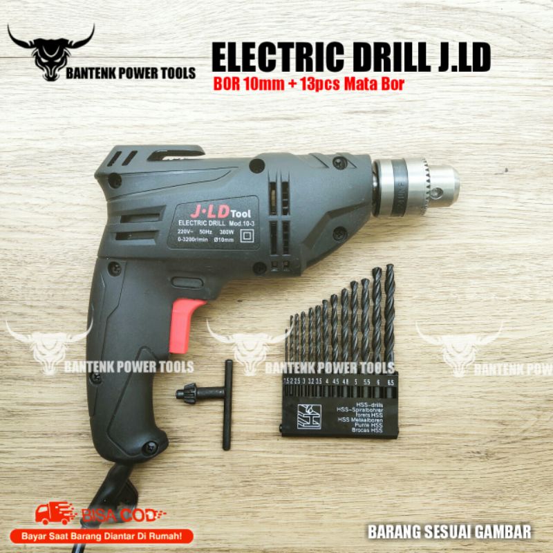 JLD TOOLS BOR 10-3 + 13PCS MATA BOR. MESIN BOR LENGKAP DENGAN MATA BOR. BOR LISTRIK 10MM JLD TOOL