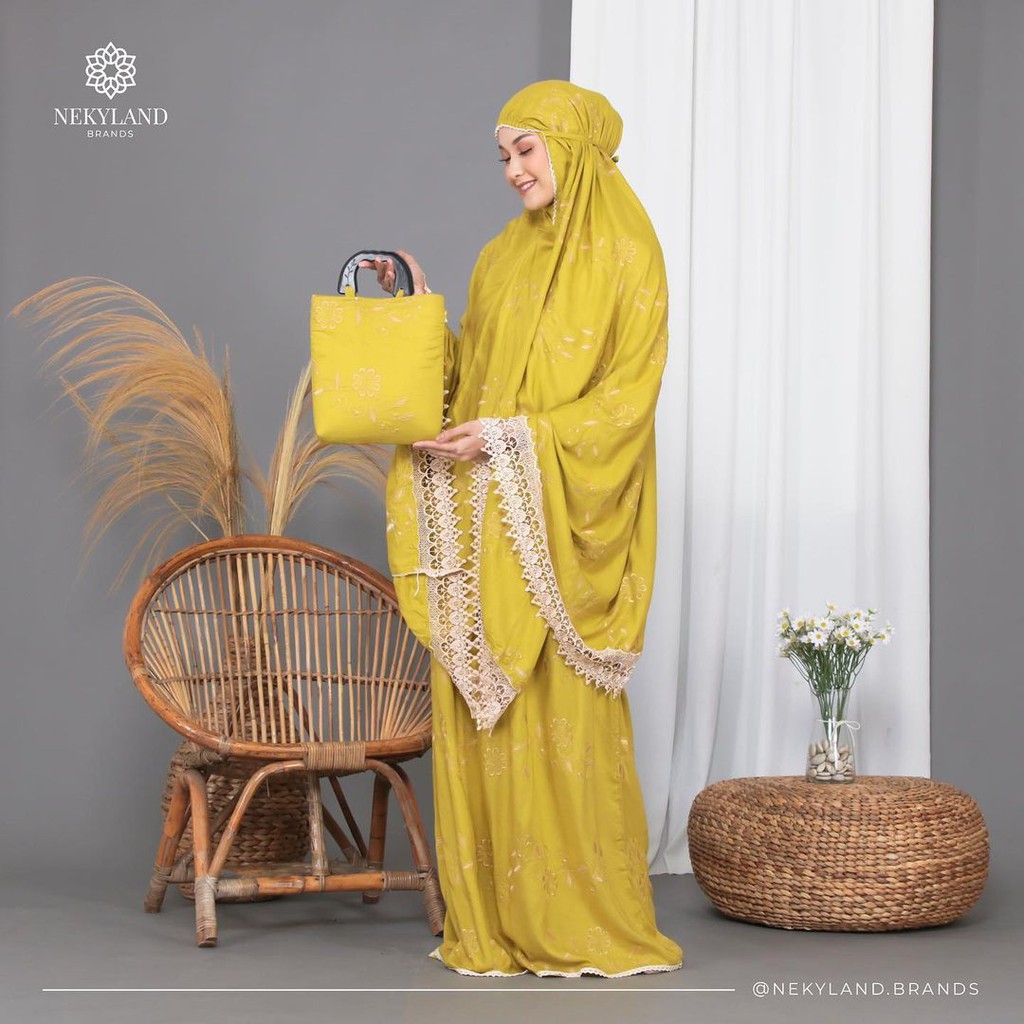 Mukena Mewah Dewasa ALFINA SERIES LIME | Mukena Dewasa Motif Bunga Bordir | Mukena Renda Dewasa