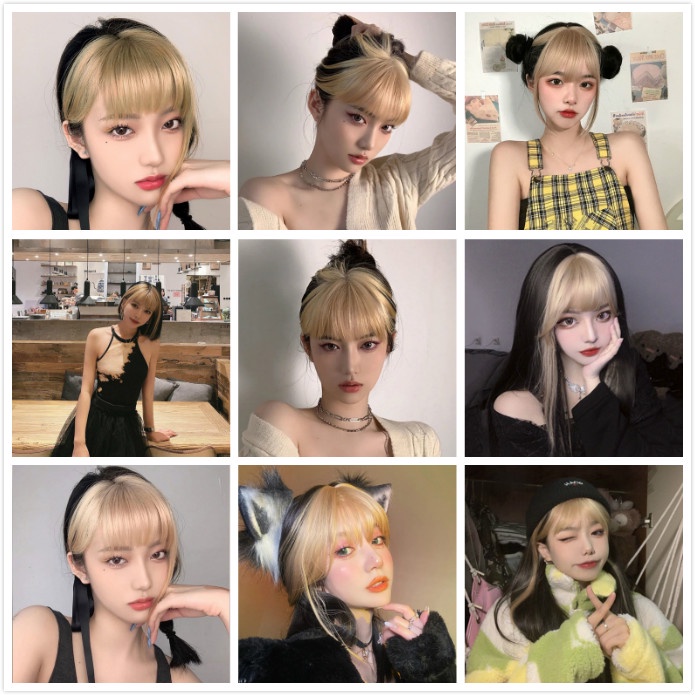 aaoottuuoo5.id Cod   1pcs Korean Golden Wig Piece Dyed Invisible Bangs High Temperature Wire Hair Extension Piece Accessories