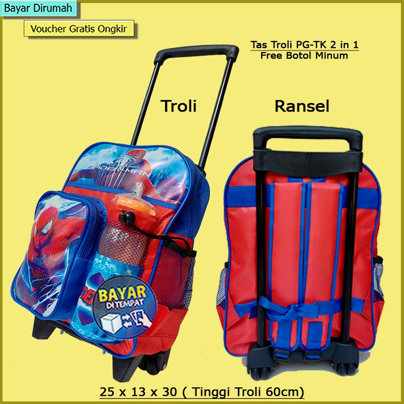 Tas Ransel Roda Anak Tas Troli Anak Cowok Cewek TK 2in1 Bisa Roda&amp;Ransel FREE BOTOLMINUM+JAM MAINAN