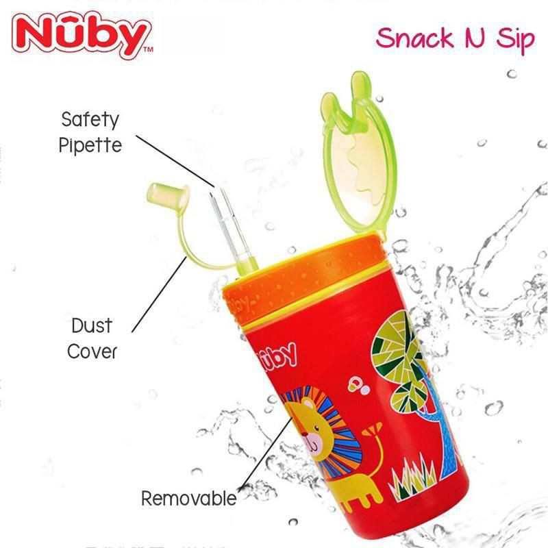 NUBY SNACK AND SIP STRAW CUP WITH STRAW COVER