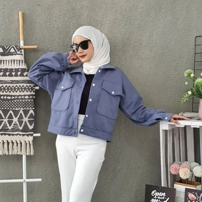 AUSY JAKET WANITA CROP | Jaket Kancing Style Korean | Jacket Bahan Fleece Tebal