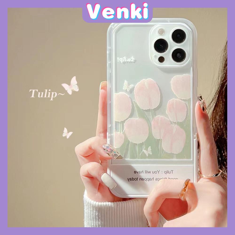 iPhone Case Silicone Soft Case Clear Case Folding Stand Shockproof Protection Camera Tulip Flower Compatible For iPhone 11 iPhone 13 Pro Max iPhone 12 Pro Max iPhone 7Plus xr