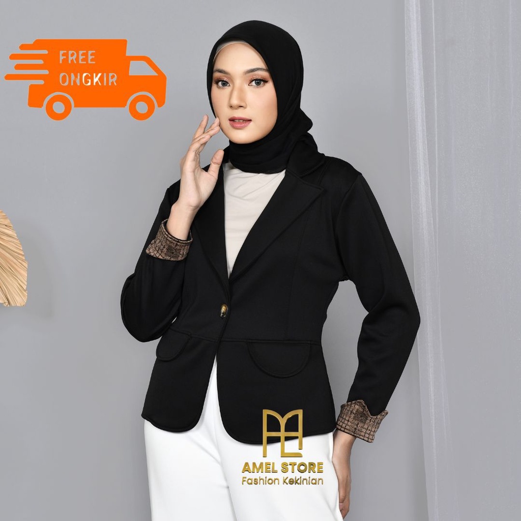 Jas Blazer Cardigan hitam kerja kantor wanita gaya korean style modern lengan panjang bahan scuba pr