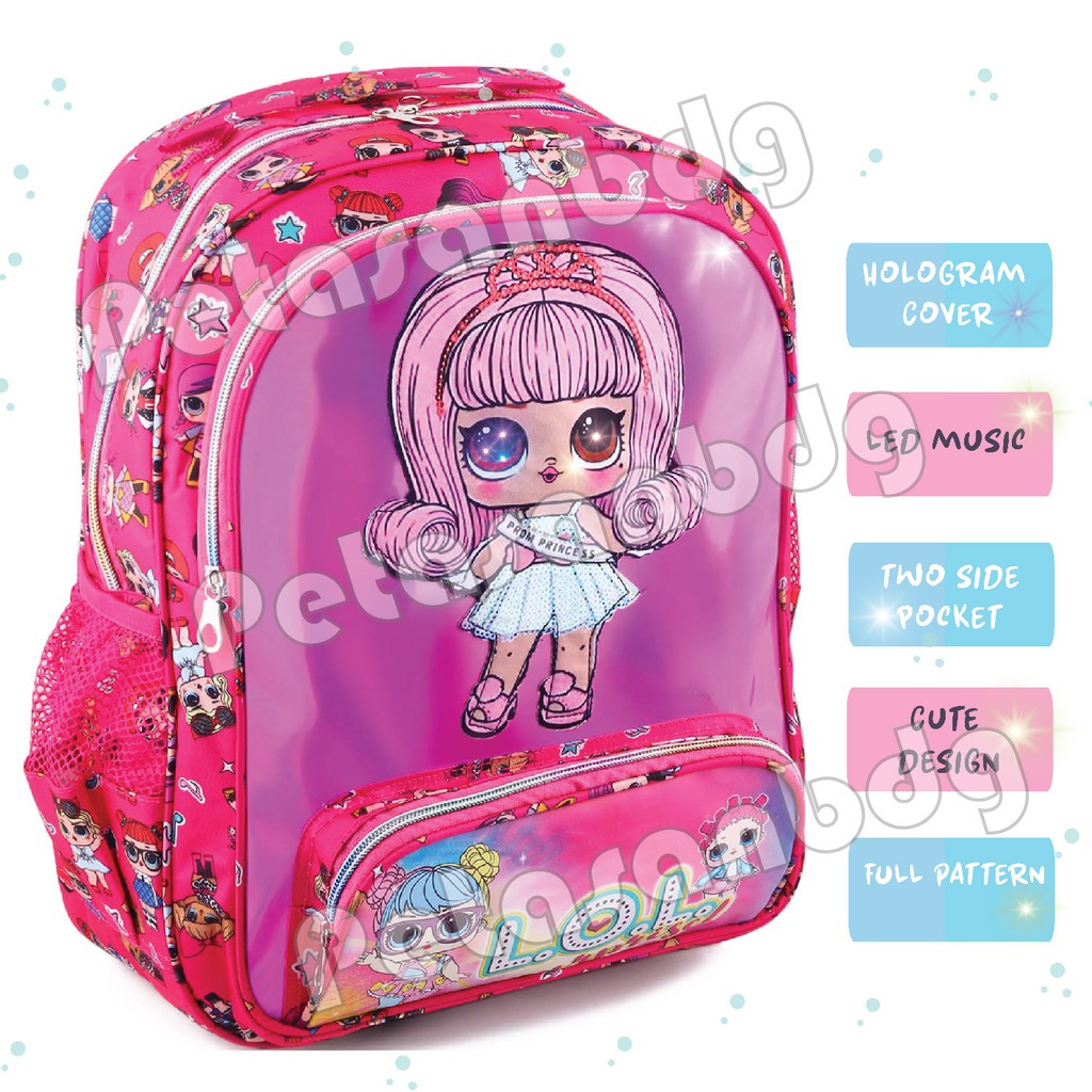 PTS - Tas Ransel LOL SURPRISE Hologram LED - AURORA  Tas Glitter - UKURAN SD Terbaru Terlaris Promo