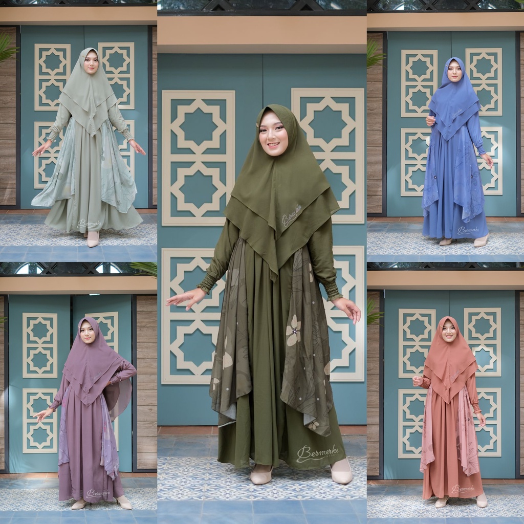 Gamis set khimar Ceruty babydoll Humaira ORI Bermerks syari motif Asifa Helena Silvia nisrina model 