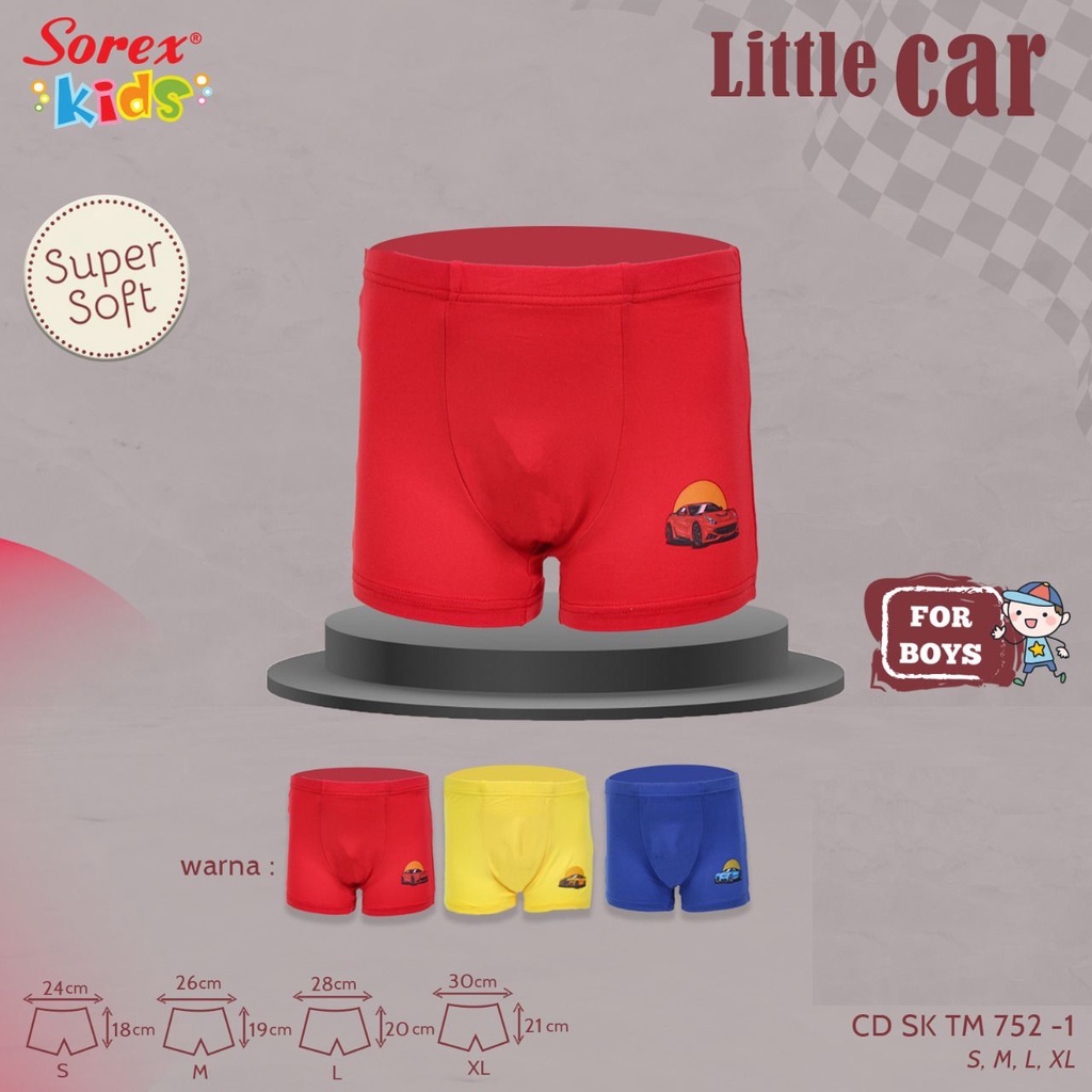 Celana Dalam Anak Laki Laki Boxer Sorex Kids TM752 Super Soft Katun Serap Keringat 1pcs