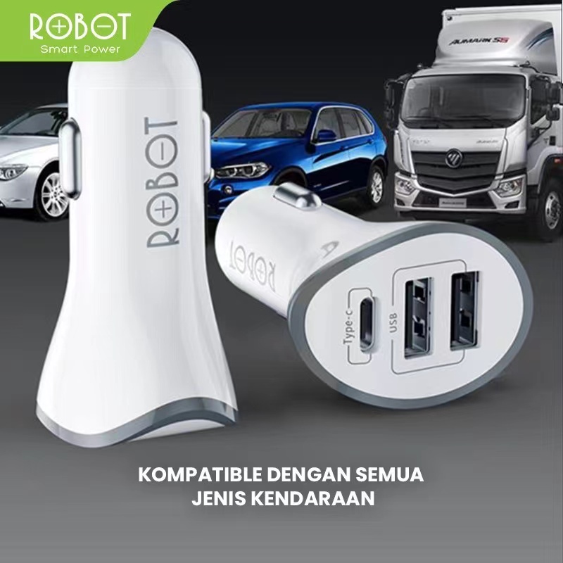 Charger Mobil ROBOT RT-C08 - 2 Port USB 1 Port TYPE C - Car Charger Free Kabel MICRO USB - Garansi Resmi 1 Tahun