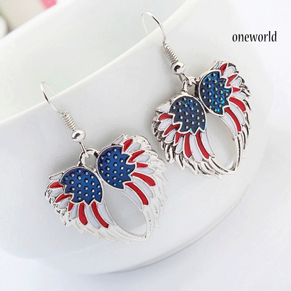 OW@ Independence Day USA Flag Patriotic Wings Women Necklace Earrings Jewelry Set