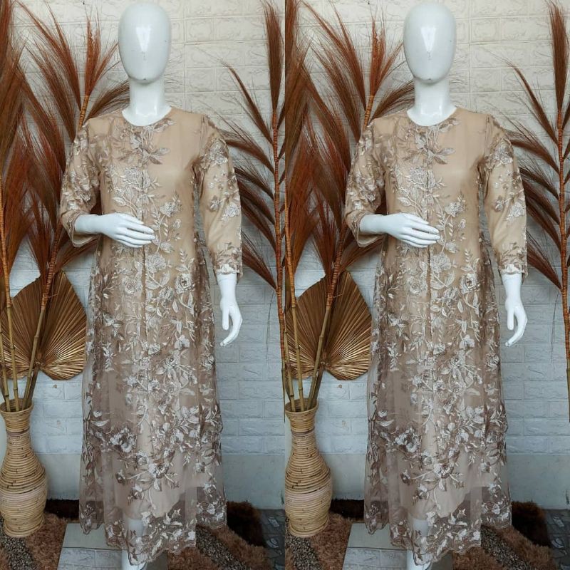 gamis pesta full brokat tule / baku kondangan jumbo / gamis jumbo / baju mewah / baju pesta muslim