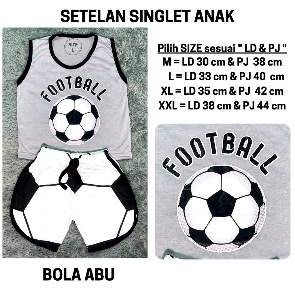 Setelan Anak Laki Laki Baju Kutung Stelan Lekbong Cowok Bola Basket Kaos Singlet Cowo Murah Harian Celana Pendek 3 4 5 6 Tahun Kode 101-101 BOLA ABU