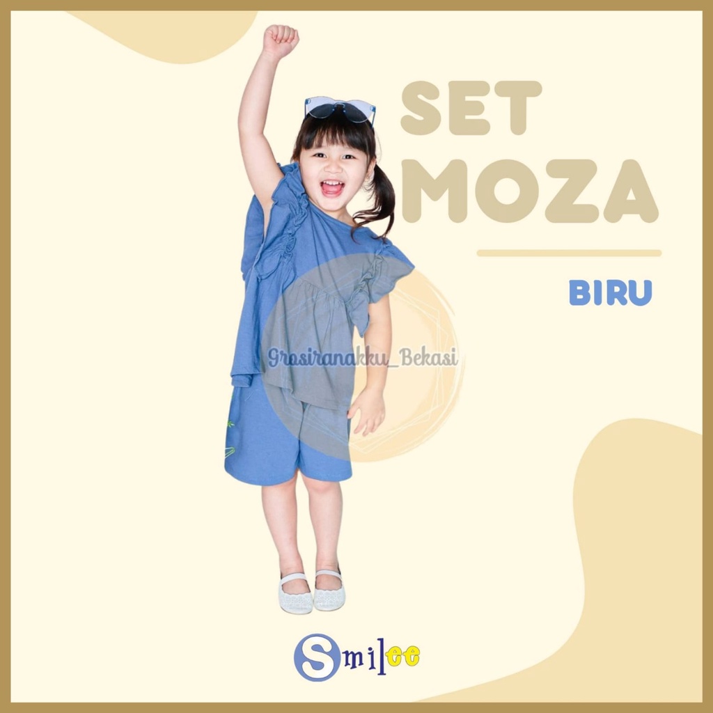 Setelan Anak Kaos Smilee Moza Warna Biru Size 1-5Tahun