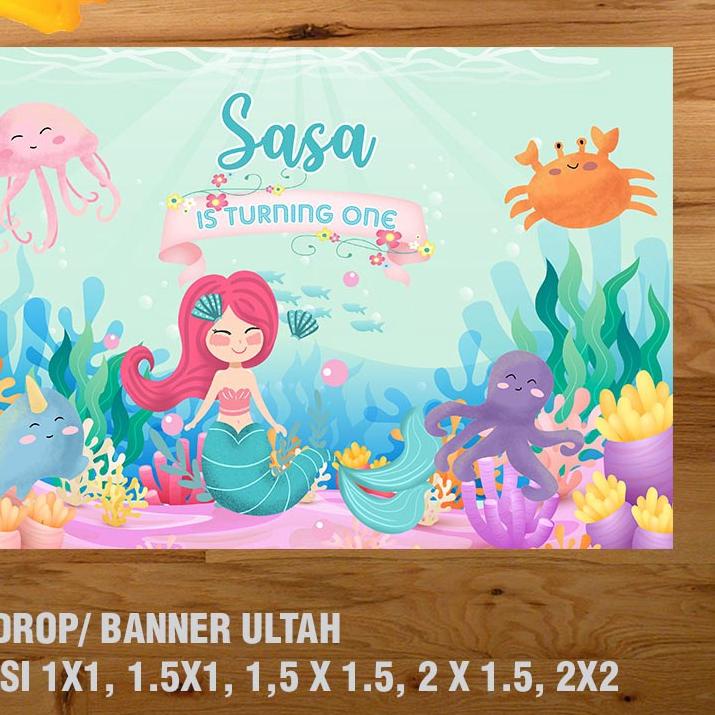 MERMAID BANNER/ BACKDROP/ SPANDUK ULANG TAHUN UL-TAH