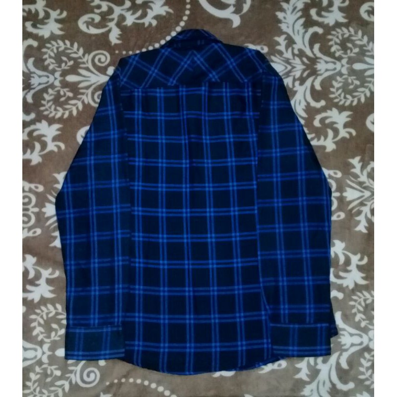 kemeja flanel distro  kotak-kotak lengan panjang pria preloved biru hitam