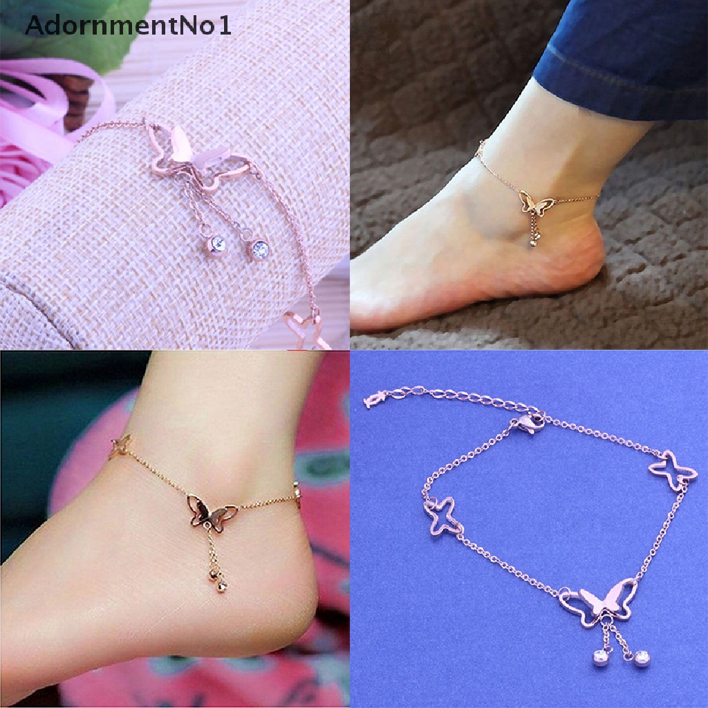 (AdornmentNo1) Gelang Kaki Rantai Rose Gold Liontin Kupu-Kupu Untuk Wanita Butterfly