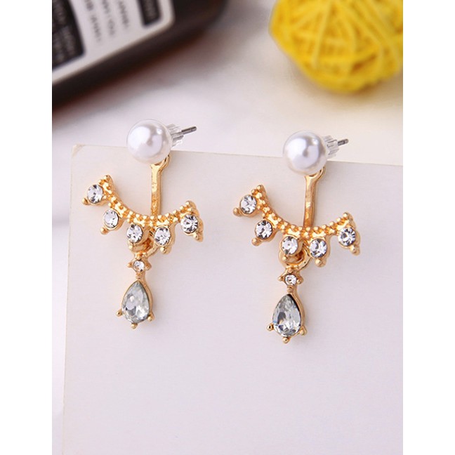 LRC Anting Tusuk Fashion Stud Earrings Diamond Jewel Detachable Pearl Earrings D09018