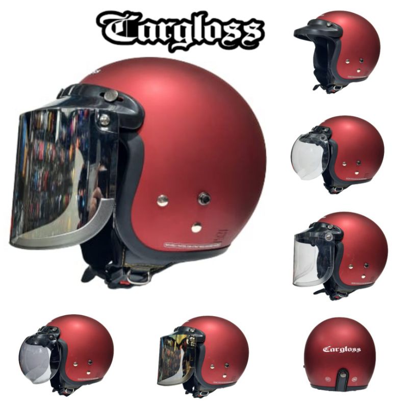 Helm Cargloss Original CFM Retro Half Face kaca Datar dan Cembung - MERAH MAROON DOFF