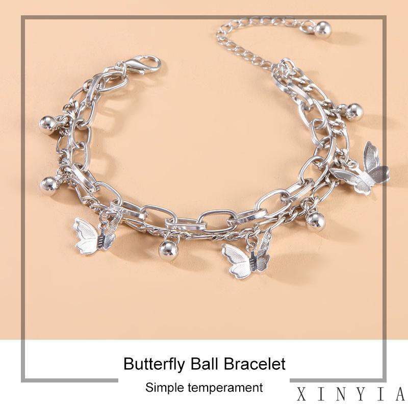 Xia.id Gelang Tangan Wanita Model Manik Butterfly Ball Rumbai Lapis Ganda